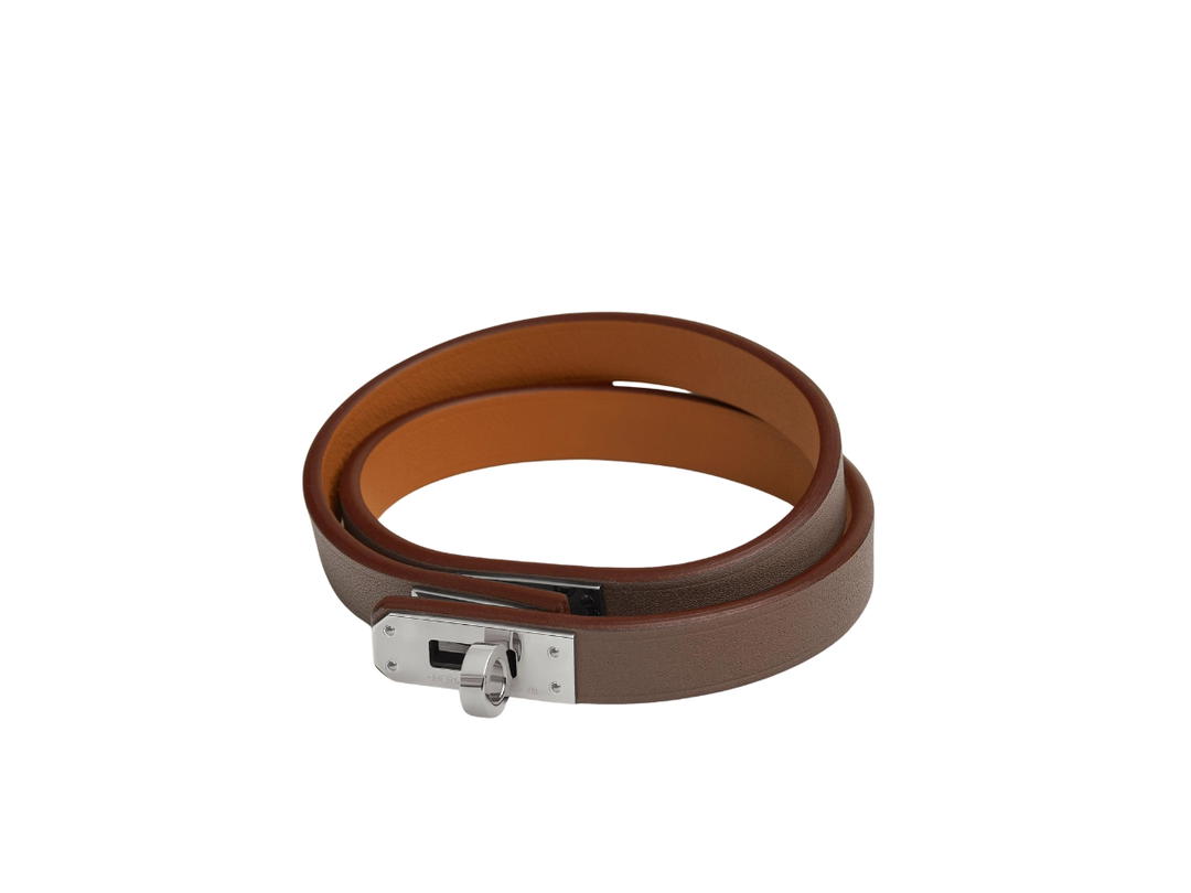 Hermes Hermes Mini Kelly Double Tour Bracelet In Swift Calfskin With Palladium-Plated Mini Kelly Closure Étoupe