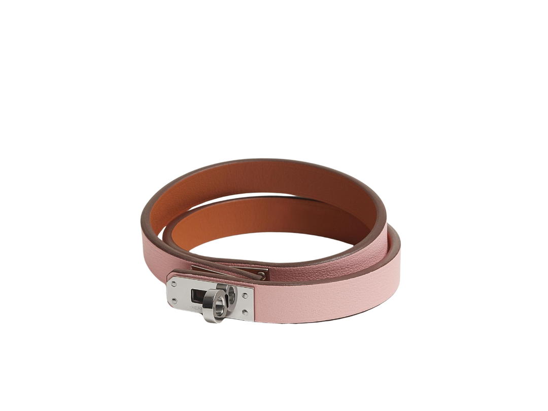 Hermes Hermes Mini Kelly Double Tour Bracelet In Swift Calfskin With Palladium-Plated Mini Kelly Closure Rose Sakura