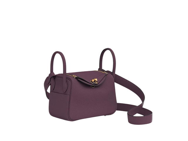 Hermes Hermes Mini Lindy In Clemence Leather With Gold Plated Metal Hardware Cassis - view 2
