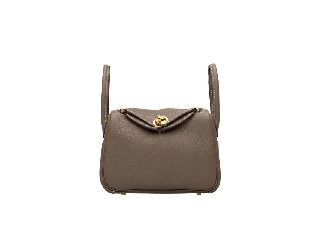 Hermes Hermes Mini Lindy In Clemence Leather With Gold Plated Metal Hardware Etoupe