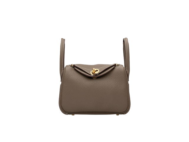 Hermes Hermes Mini Lindy In Clemence Leather With Gold Plated Metal Hardware Etoupe - view 1