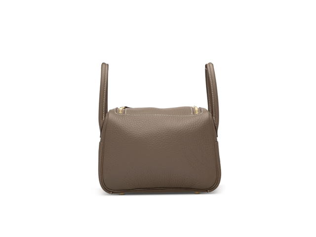 Hermes Hermes Mini Lindy In Clemence Leather With Gold Plated Metal Hardware Etoupe - view 2