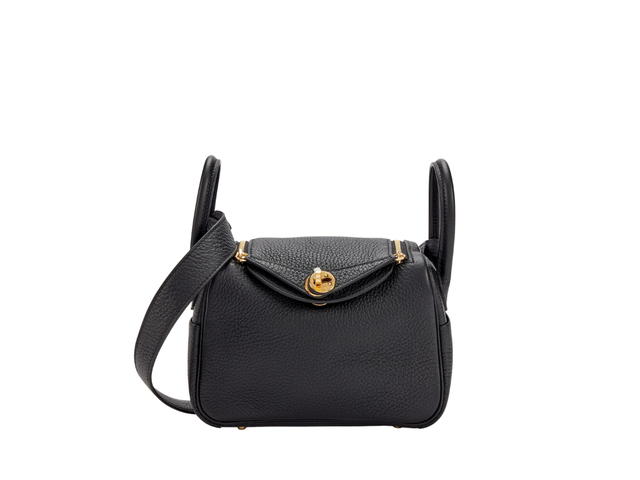 Hermes Hermes Mini Lindy In Clemence Leather With Gold Plated Metal Hardware Noir - view 1
