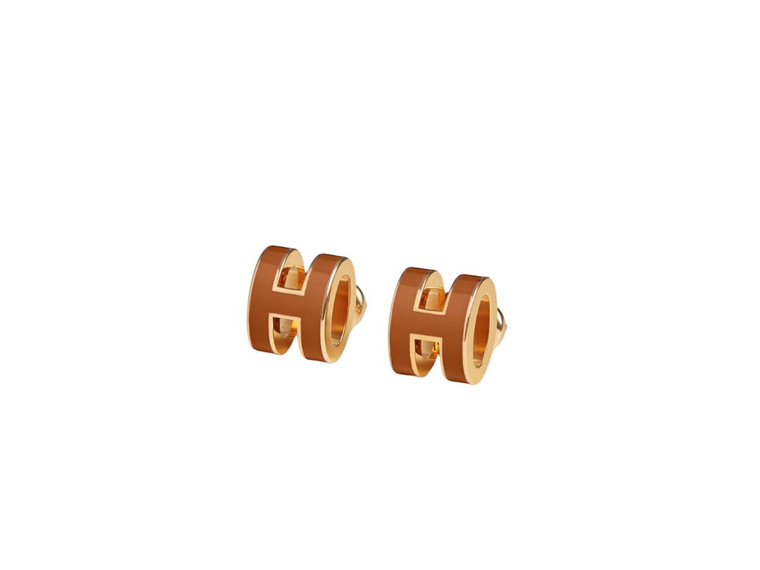 Hermes Hermes Mini Pop H Earring In Lacquered Metal With Gold-Plated Hardware New Gold