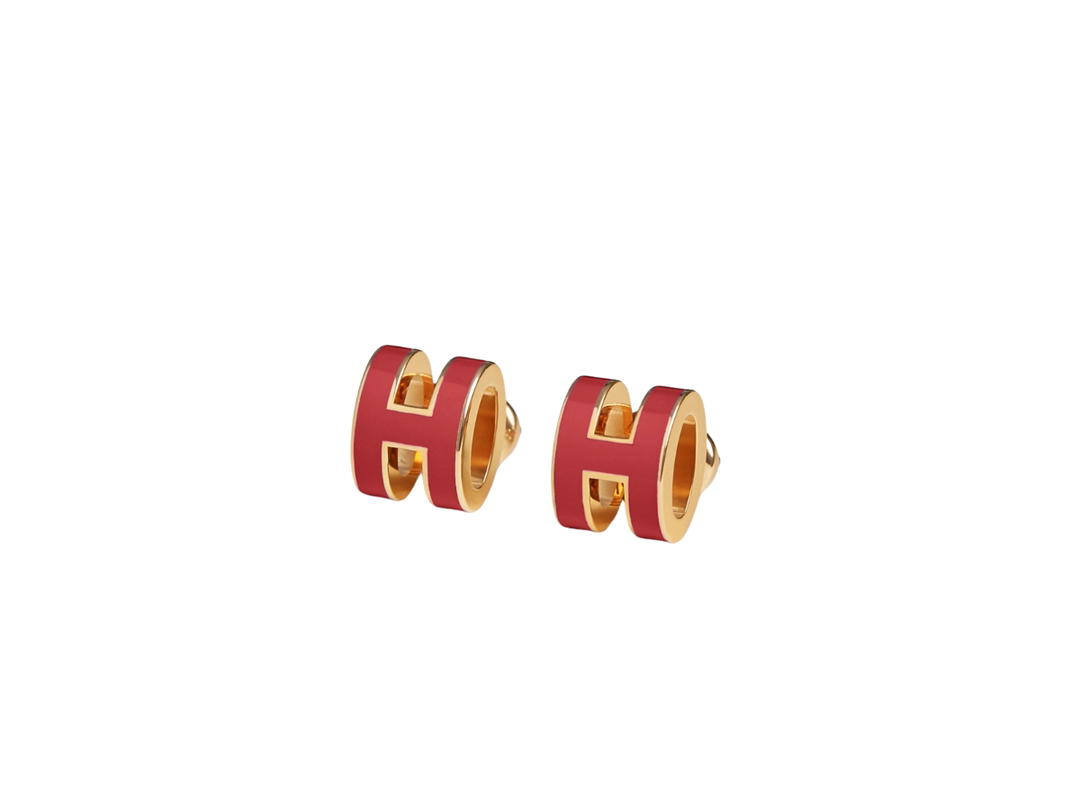 Hermes Hermes Mini Pop H Earring In Lacquered Metal With Gold-Plated Hardware Rouge Grenat