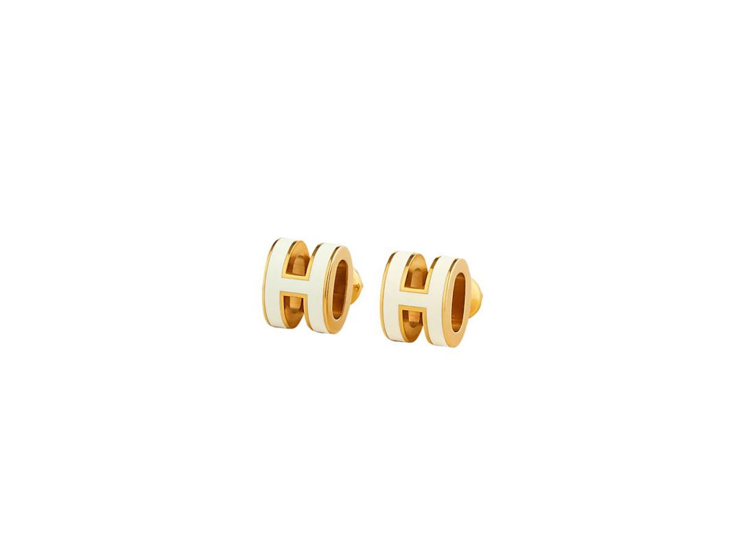 Hermes Hermes Mini Pop H Earrings In Lacquered Metal With Gold-Plated Hardware Blanc