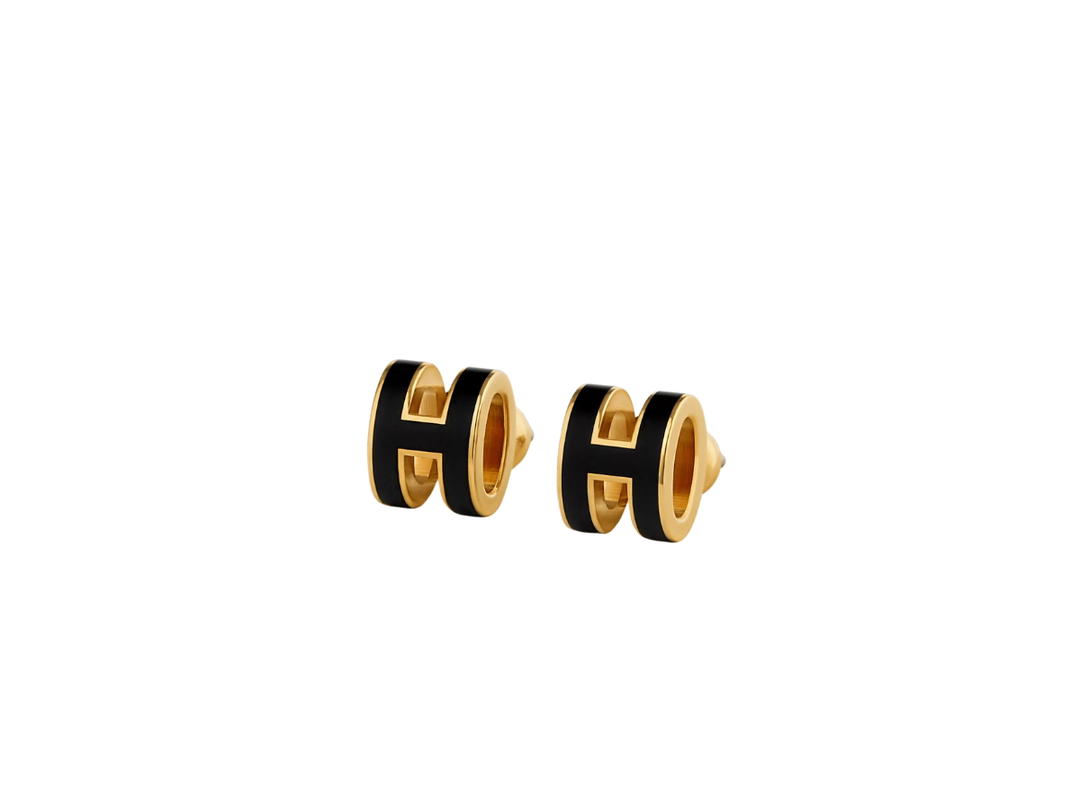 Hermes Hermes Mini Pop H Earrings In Lacquered Metal With Gold-Plated Hardware Noir