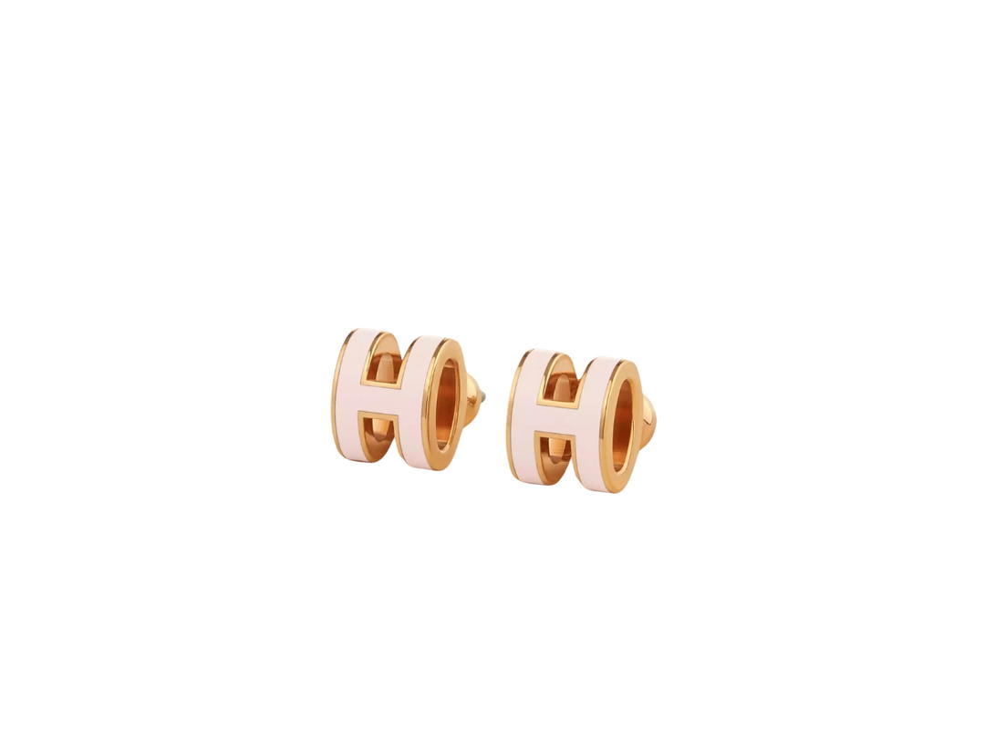 Hermes Hermes Mini Pop H Earrings In Lacquered Metal With Gold-Plated Hardware Rose Dragée