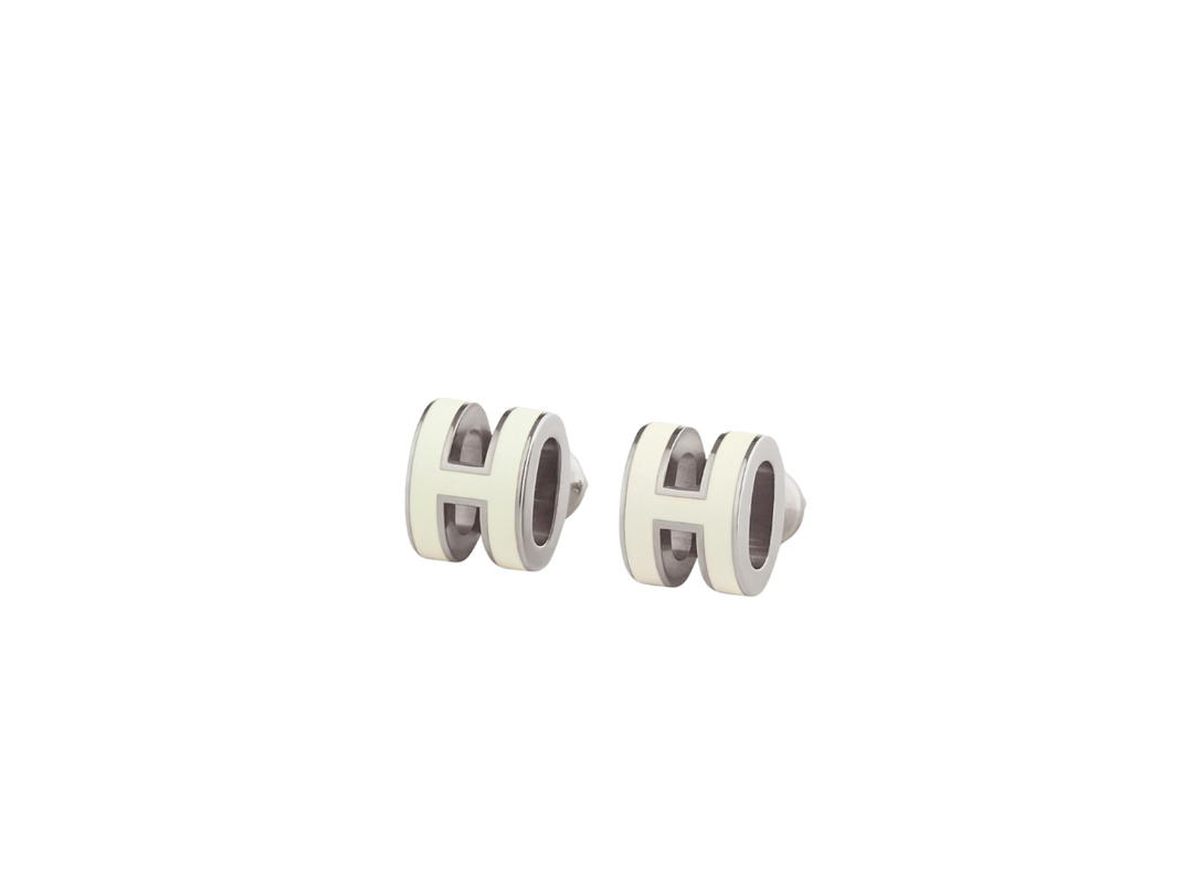 Hermes Hermes Mini Pop H Earrings In Lacquered Metal With Palladium-Plated Hardware Blanc
