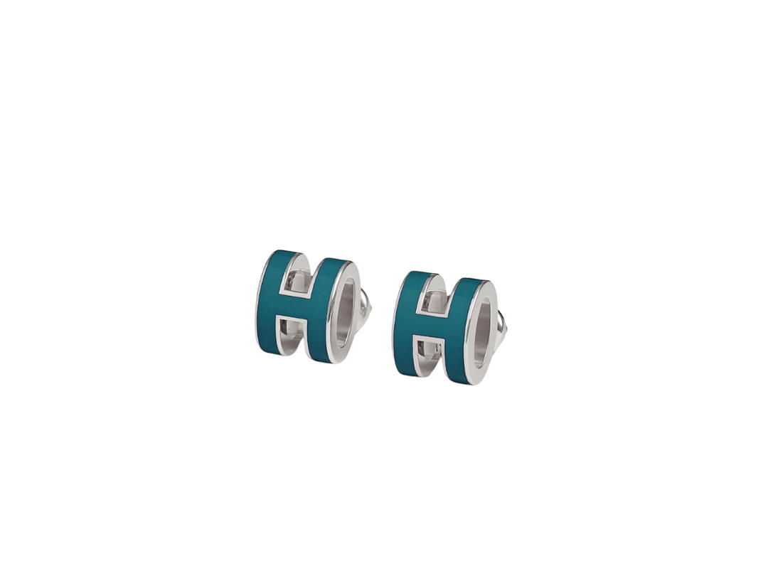 Hermes Hermes Mini Pop H Earrings In Lacquered Metal With Palladium-Plated Hardware Bleu Jean