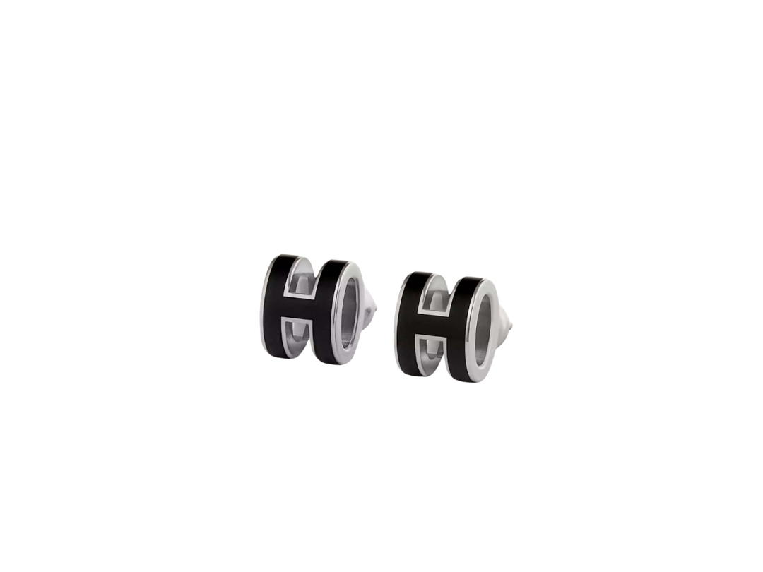 Hermes Hermes Mini Pop H Earrings In Lacquered Metal With Palladium-Plated Hardware Noir