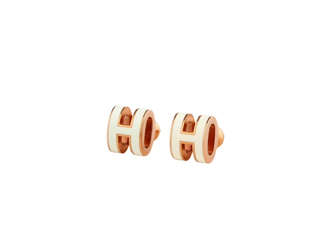 Hermes Hermes Mini Pop H Earrings In Lacquered Metal With Rose Gold-Plated Hardware Blanc