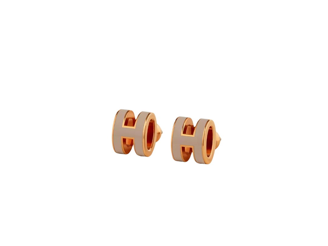 Hermes Hermes Mini Pop H Earrings In Lacquered Metal With Rose Gold-Plated Hardware Marron Glacé