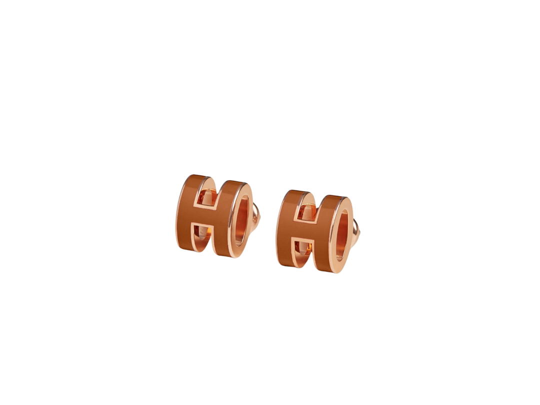 Hermes Hermes Mini Pop H Earrings In Lacquered Metal With Rose Gold-Plated Hardware New Gold