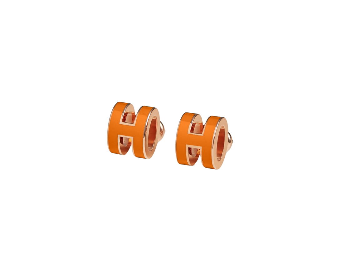 Hermes Hermes Mini Pop H Earrings In Lacquered Metal With Rose Gold-Plated Hardware Orange Soie