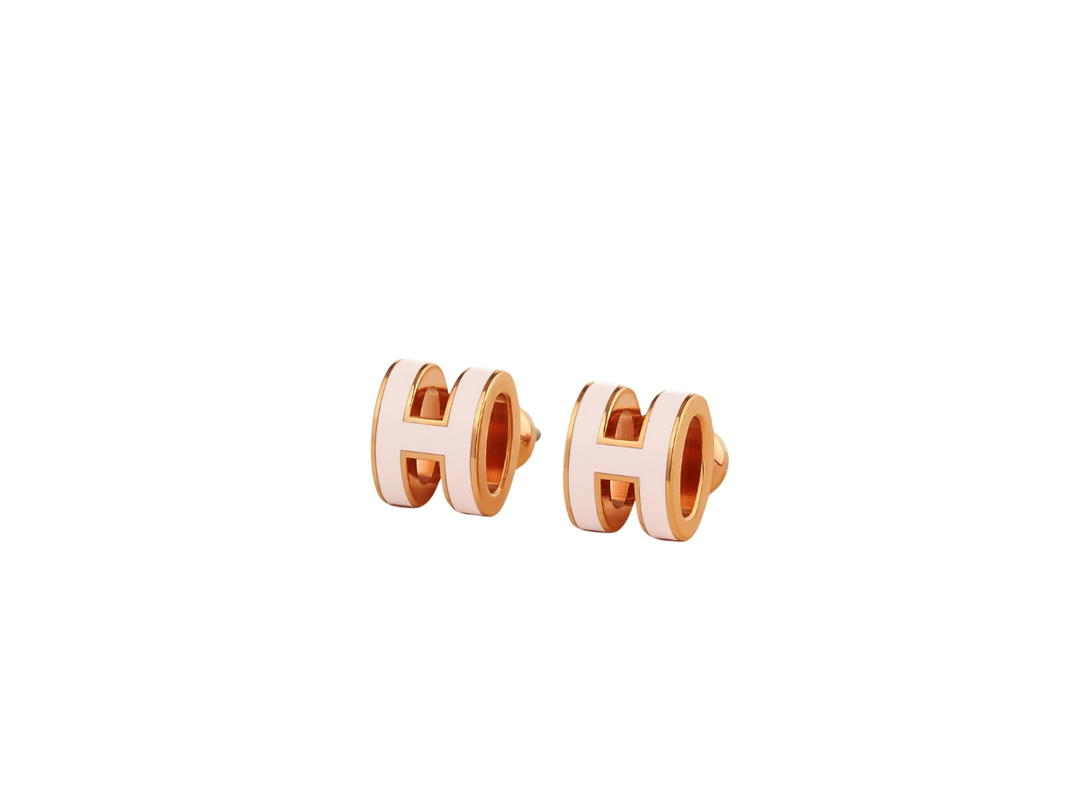 Hermes Hermes Mini Pop H Earrings In Lacquered Metal With Rose Gold-Plated Hardware Rose Dragee