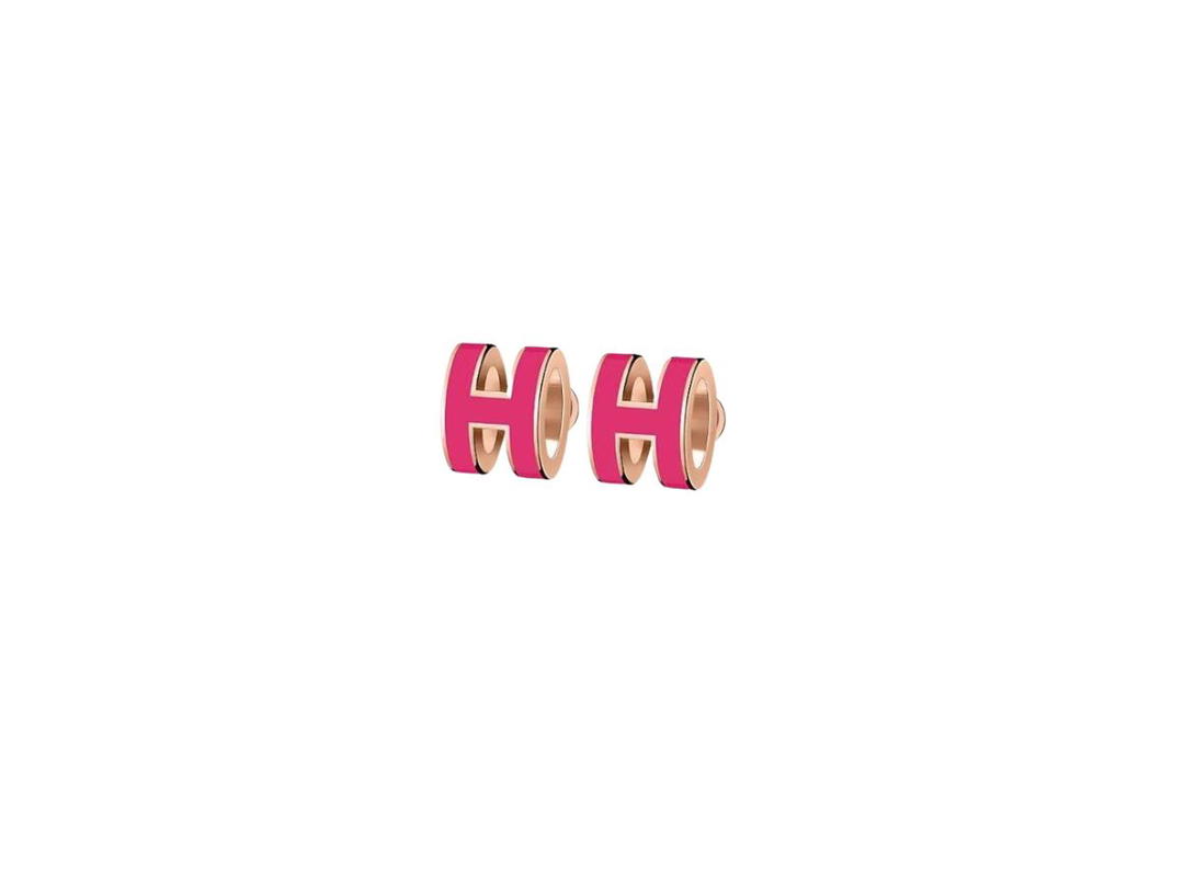 Hermes Hermes Mini Pop H Earrings In Lacquered Metal With Rose Gold-Plated Hardware Rose Extreme