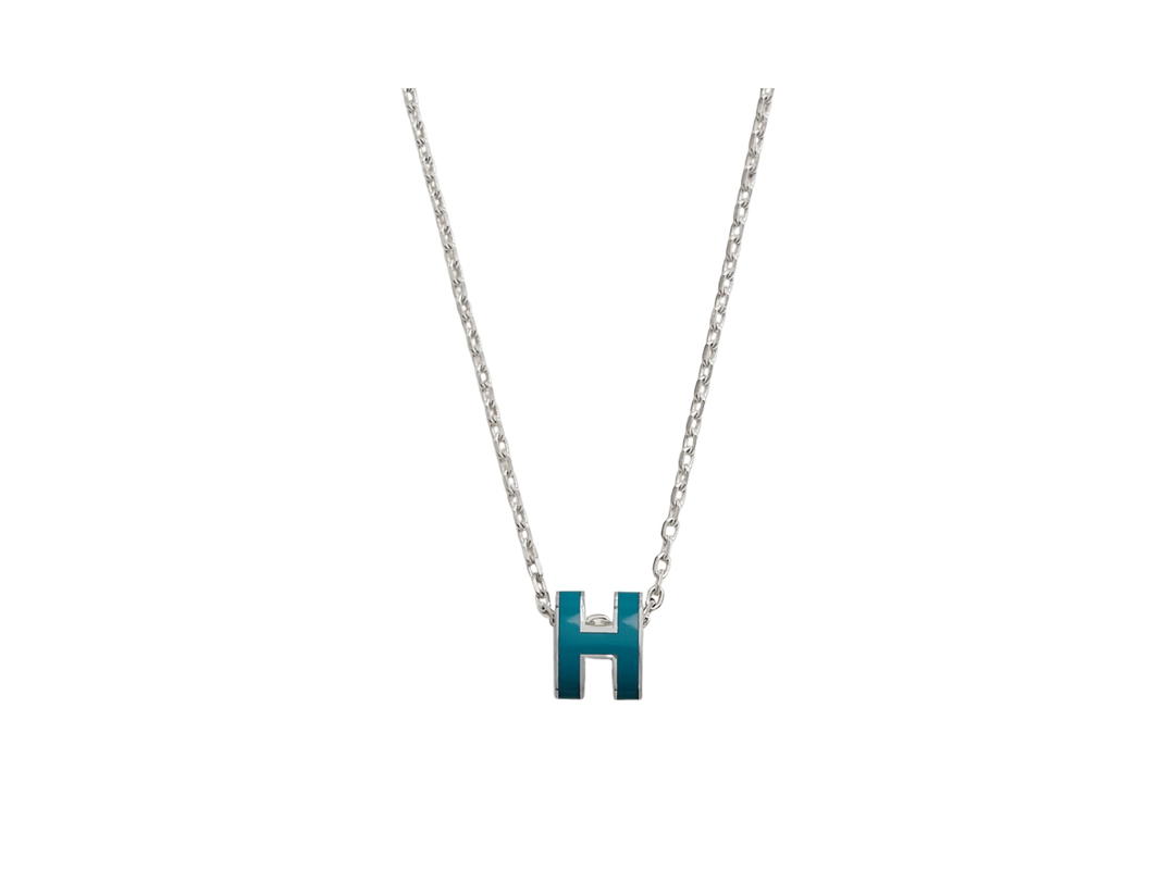 Hermes Hermes Mini Pop H Pendant In Lacquered Metal With Palladium-Plated Hardware Bleu Jean