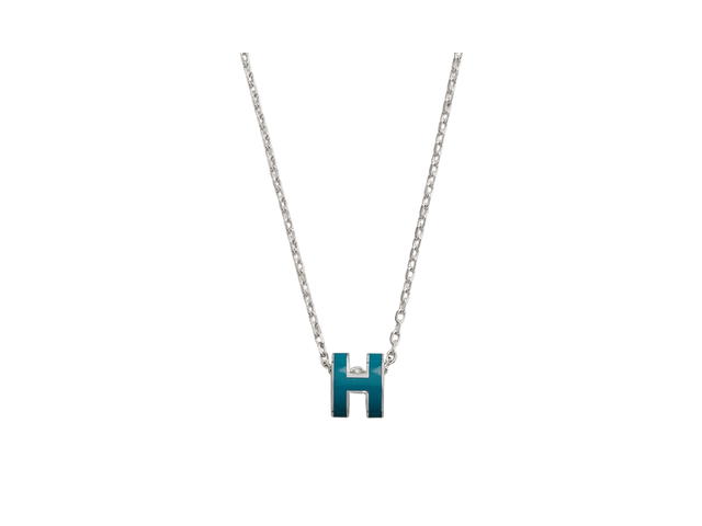 Hermes Hermes Mini Pop H Pendant In Lacquered Metal With Palladium-Plated Hardware Bleu Jean - view 1