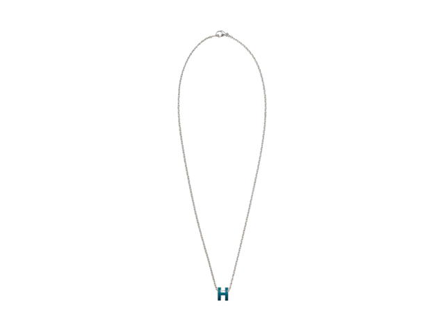 Hermes Hermes Mini Pop H Pendant In Lacquered Metal With Palladium-Plated Hardware Bleu Jean - view 2