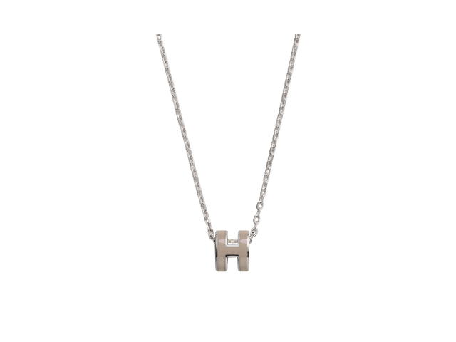 Hermes Hermes Mini Pop H Pendant In Lacquered Metal With Palladium-Plated Hardware Marron Glacé - view 1