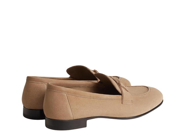 Hermes Hermes Mocassins Paris In Suede Goatskin With Tone-On-Tone Metallic Signature H Beige Argile (W) - view 2