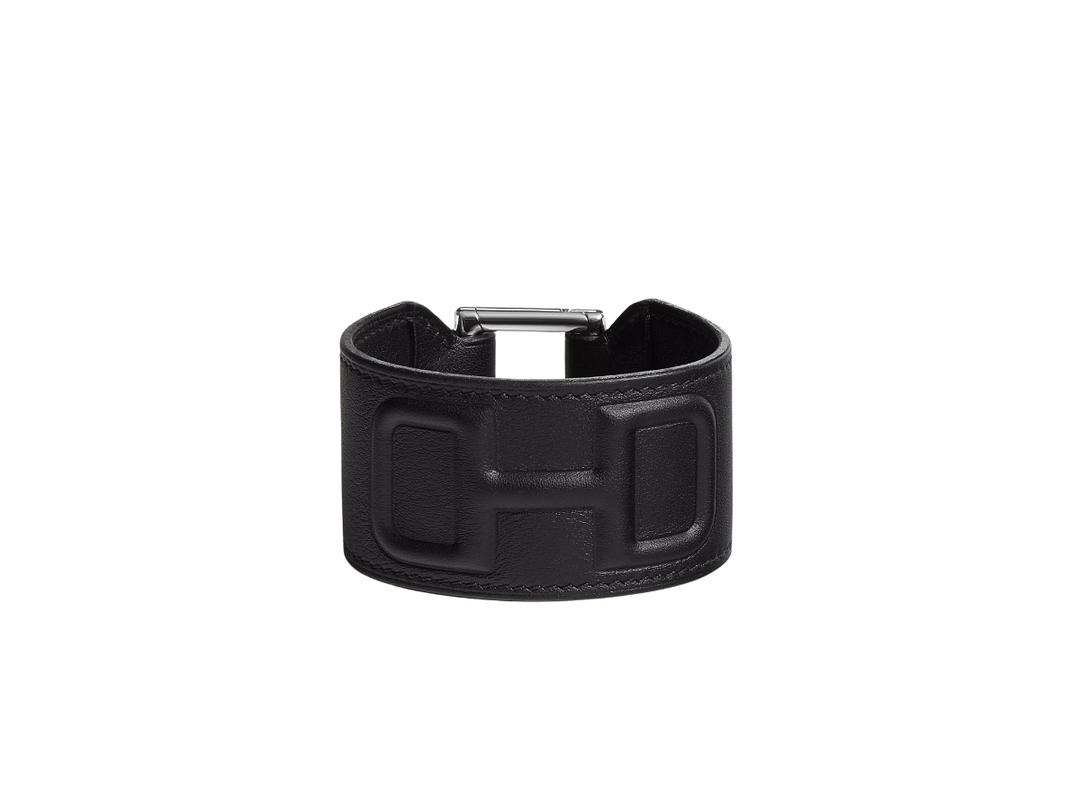 Hermes Hermes Mors Cuff Bracelet In Swift Calfskin With Palladium Plated Hardware Noir