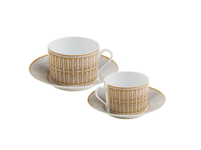 Hermes Hermes Mosaique Au 24 Gold Breakfast Cup And Saucer In Porcelain (Sets Of Two) - view 3