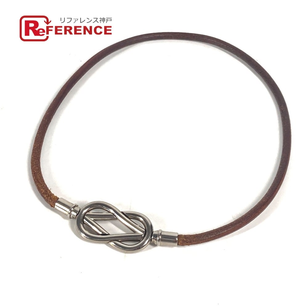 Hermes HERMES Necklace Head Double Bracelet Accessories Choker Leather Brown