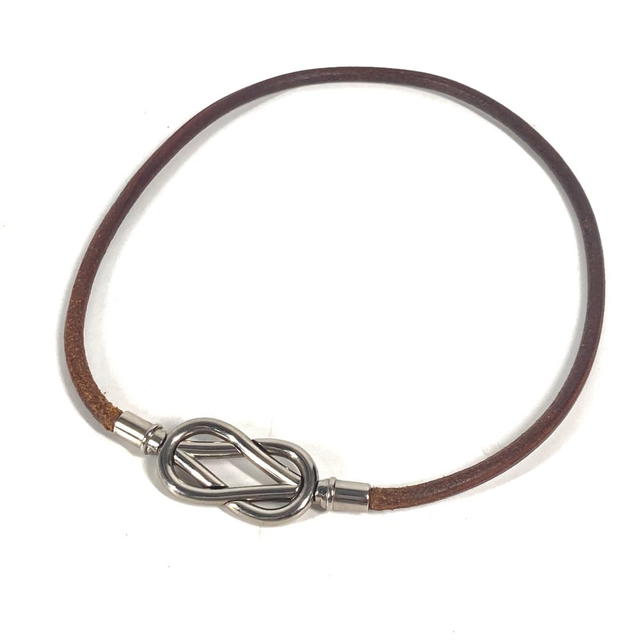 Hermes HERMES Necklace Head Double Bracelet Accessories Choker Leather Brown - view 2