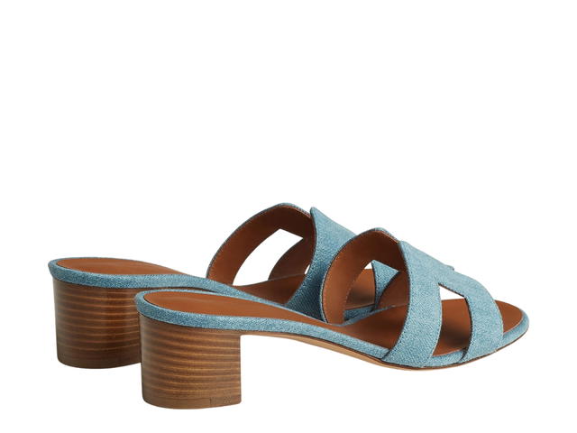 Hermes Hermes Oasis Sandal In Denim With Iconic H Cut-Out Bleu Clair - view 3