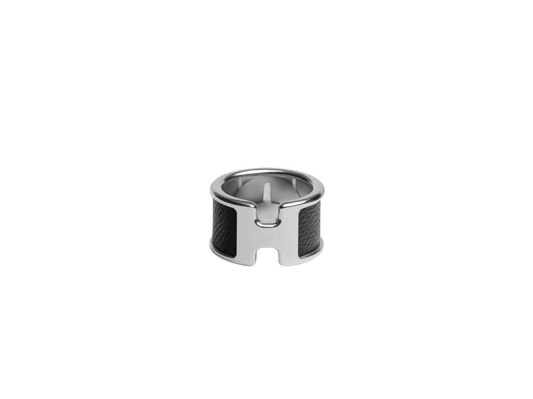 Hermes Hermes Olympe Ring Large Model In Madame Calfskin And Metal With Palladium-Plated Hardware Noir