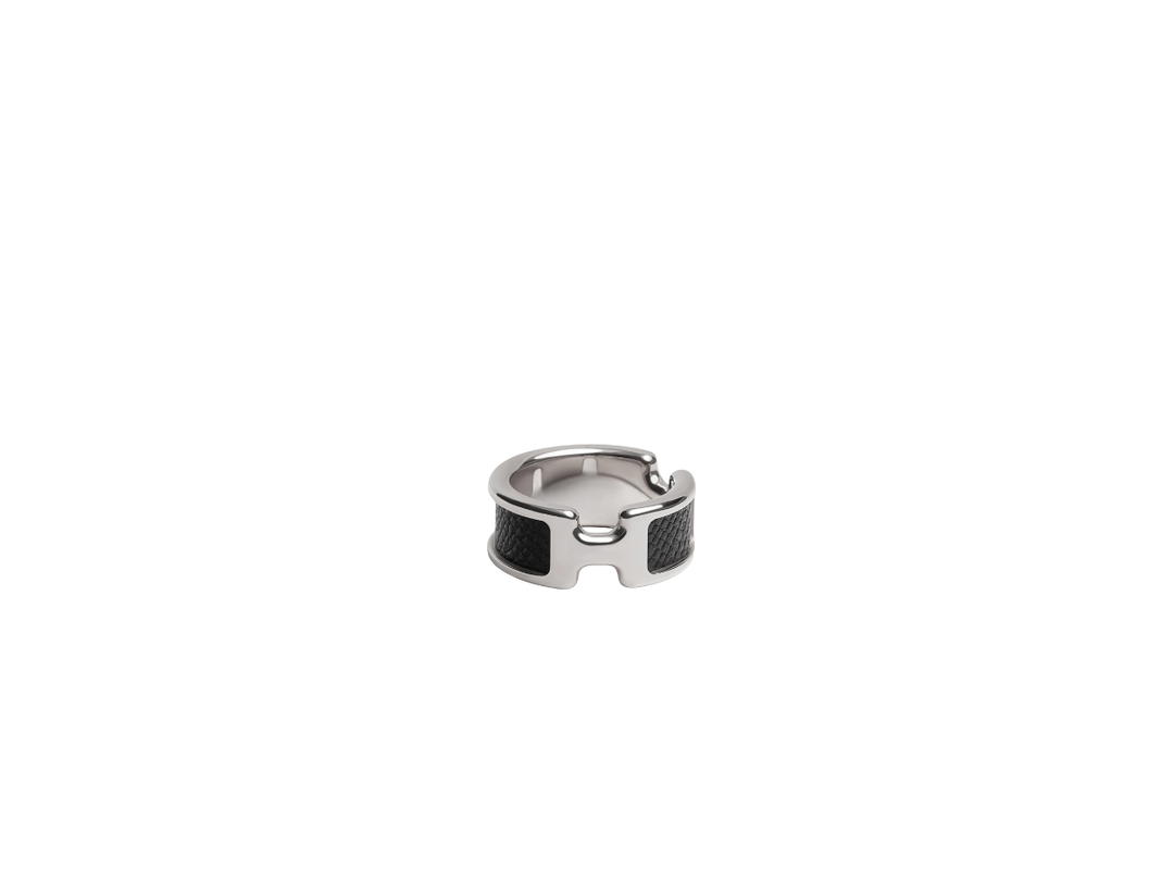 Hermes Hermes Olympe Ring Small Model In Madame Calfskin And Metal With Palladium-Plated Hardware Noir