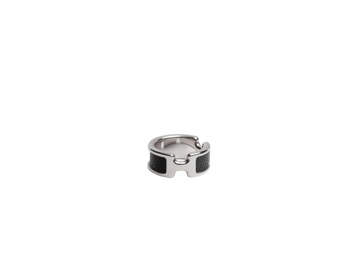 Hermes Hermes Olympe Ring Small Model In Madame Calfskin And Metal With Palladium-Plated Hardware Noir