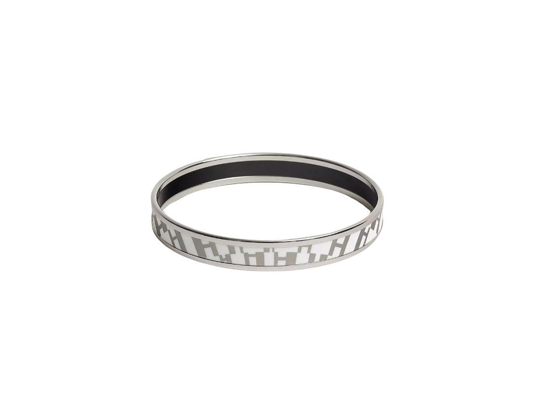 Hermes Hermès OP'H Bangle In Enamel With Palladium Plated Hardware Blanc Platine-Blanc