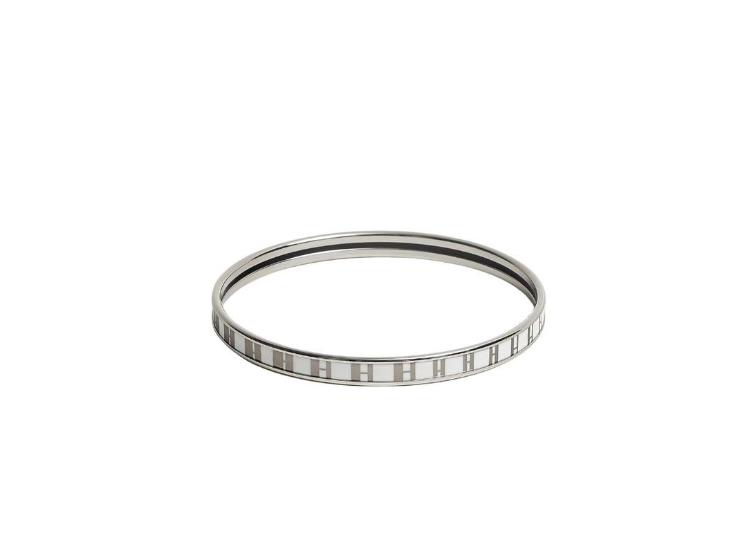 Hermes Hermès OP'H Bangle In Enamel With Palladium-Plated Hardware Blanc Platine-Blanc (Extra Narrow)