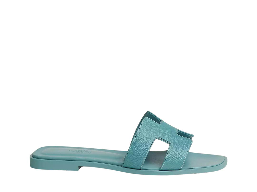 Hermes Hermes Oran Sandal In Box Calfskin With Iconic H Cut-Out Bleu Minéral