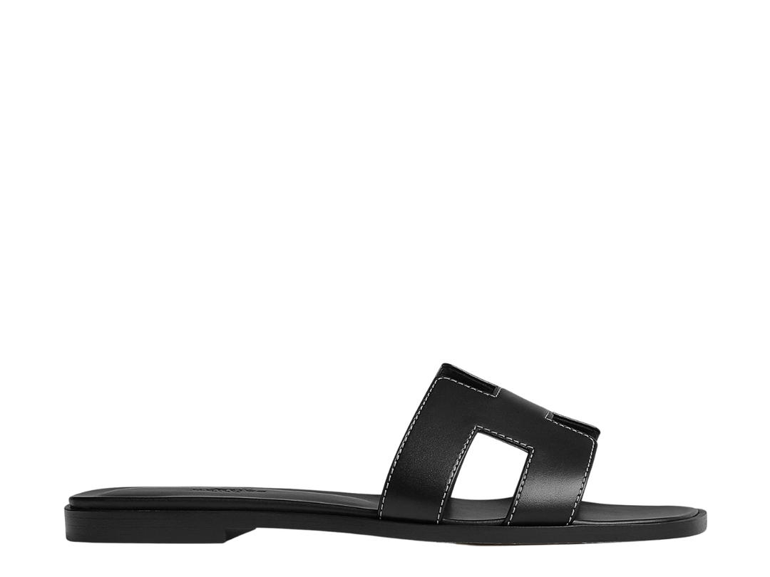 Hermes Hermes Oran Sandal In Box Calfskin With Iconic H Cut-Out Noir
