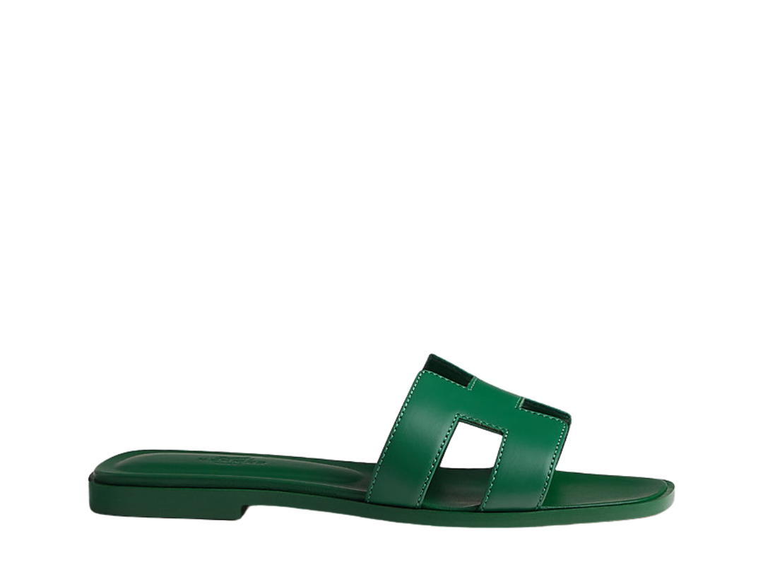 Hermes Hermes Oran Sandal In Box Calfskin With Iconic H Cut-Out Vert électrique
