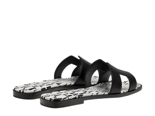Hermes Hermes Oran Sandal In Calfskin With Iconic H Cut-Out And Calfskin Insole With Op'H Print Noir - view 3
