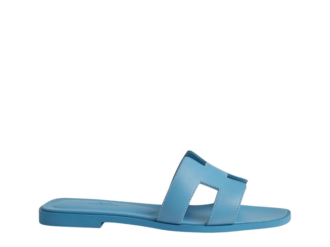 Hermes Hermes Oran Sandal In Calfskin With Iconic H Cut-Out Bleu Cameo