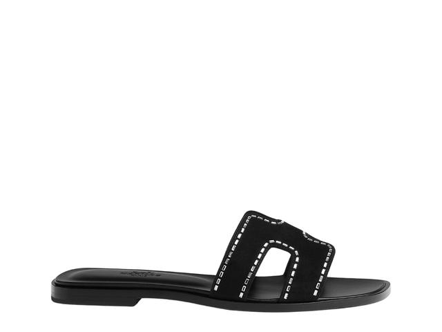 Hermes Hermes Oran Sandal In Calfskin With Iconic H Cut-Out-Rhinestone Details Noir - view 1