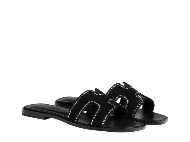 Hermes Hermes Oran Sandal In Calfskin With Iconic H Cut-Out-Rhinestone Details Noir - view 2