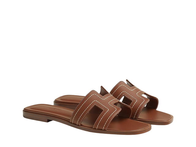 Hermes Hermes Oran Sandal In Embroidered Calfskin With Iconic H Cut-Out Gold - view 3