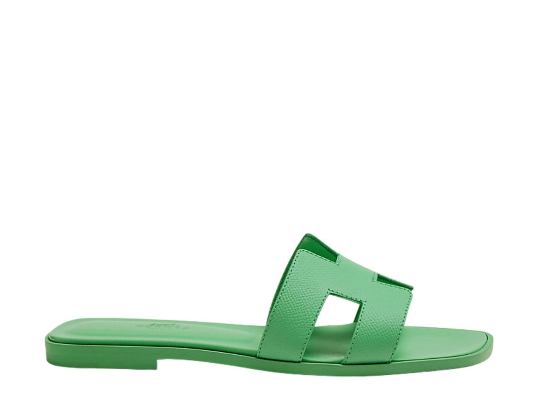 Hermes Hermes Oran Sandal In Epsom Calfskin With Iconic H Cut-Out Vert Pomme