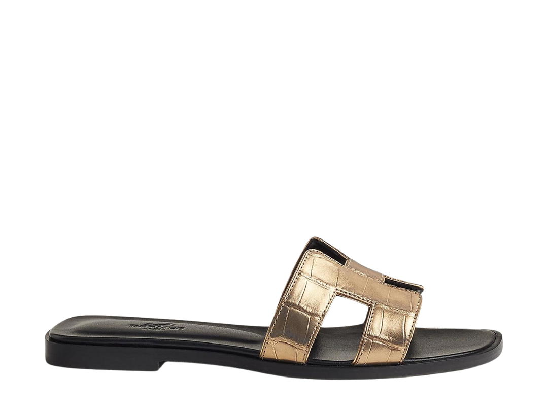 Hermes Hermes Oran sandal In Mississippiensis Alligator With Metallic Finish And Iconic H Cut-out Doré Foncé
