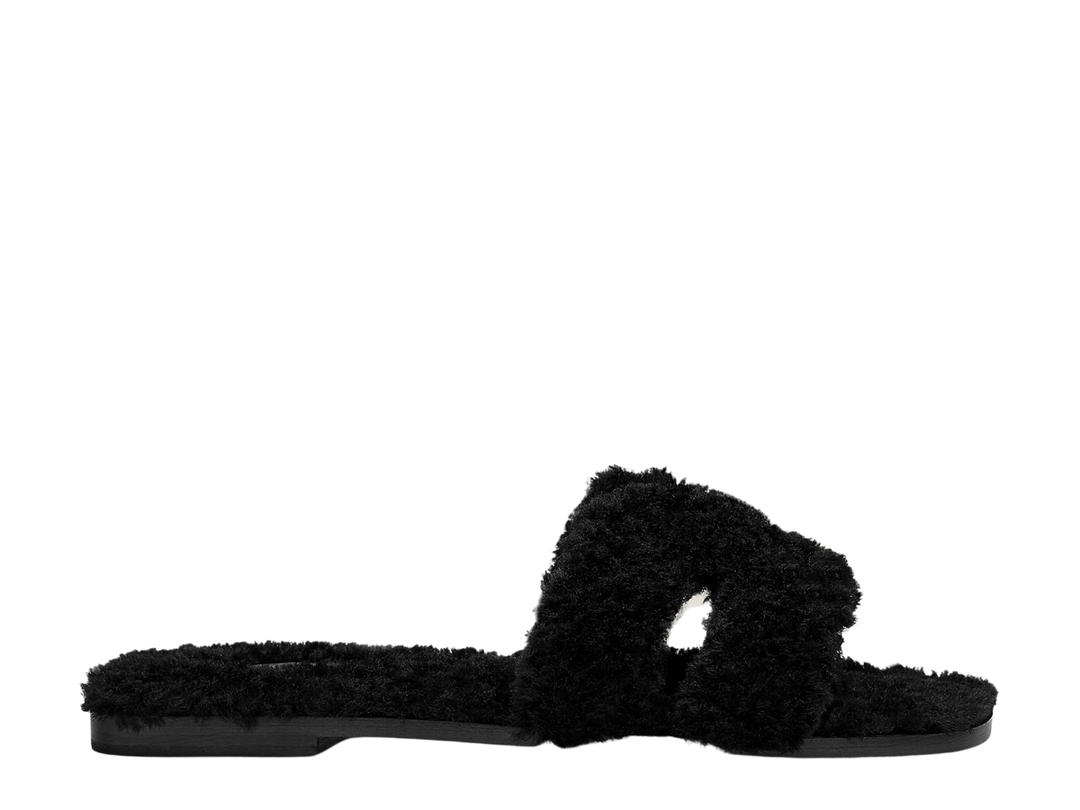 Hermes Hermes Oran Sandal In Shearling With Iconic H Cut-Out Noir