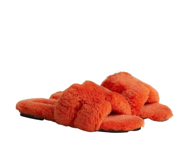 Hermes Hermes Oran Sandal In Shearling With Iconic H Cut-Out Orange - view 2