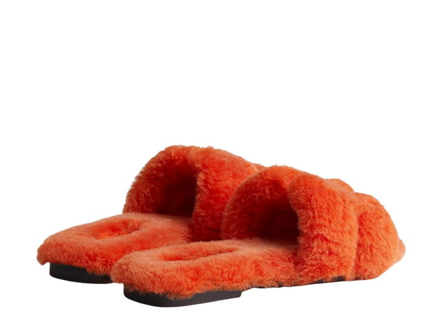 Hermes Hermes Oran Sandal In Shearling With Iconic H Cut-Out Orange - view 3