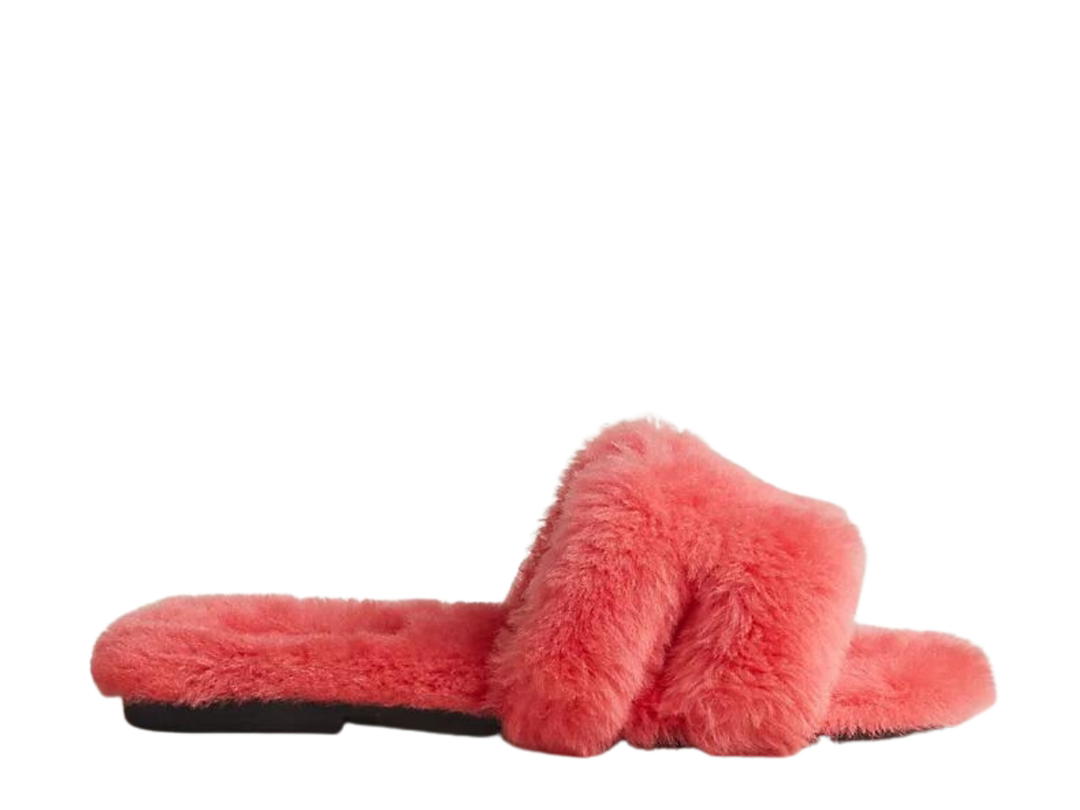 Hermes Hermes Oran Sandal In Shearling With Iconic H Cut-Out Rose Du Desert